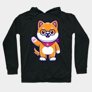 Cute Shiba Inu Dog Waving Hand Cartoon Hoodie